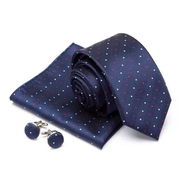 Stylish Silk Necktie With Pocket Square And Matching Cufflinks Set For Men Retro Formal Wear Necktie Set For Men - 5