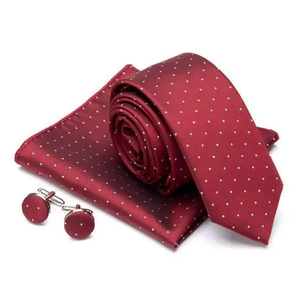 Stylish Silk Necktie With Pocket Square And Matching Cufflinks Set For Men Retro Formal Wear Necktie Set For Men - 2