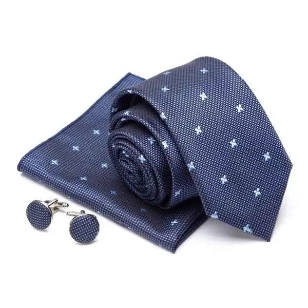 Stylish Silk Necktie With Pocket Square And Matching Cufflinks Set For Men Retro Formal Wear Necktie Set For Men - 9