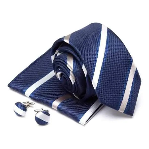 Stylish Silk Necktie With Pocket Square And Matching Cufflinks Set For Men Retro Formal Wear Necktie Set For Men - 10