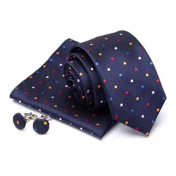 Stylish Silk Necktie With Pocket Square And Matching Cufflinks Set For Men Retro Formal Wear Necktie Set For Men - 7