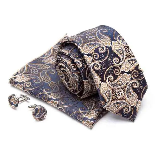 Stylish Silk Necktie With Pocket Square And Matching Cufflinks Set For Men Retro Formal Wear Necktie Set For Men - 4