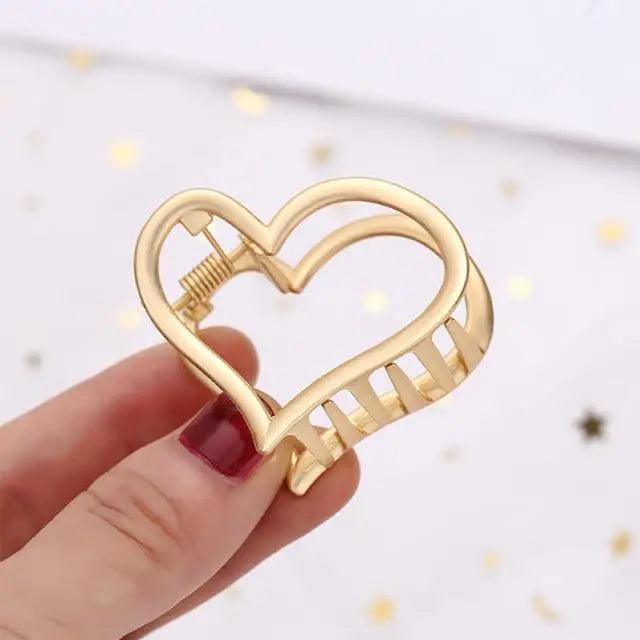 Stylish Solid Color Retro Women Hair Claw Moon Heart Geometric Shapes Hair Clips For Women Cute Metal Gold Hair