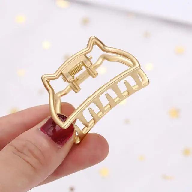 Stylish Solid Color Retro Women Hair Claw Moon Heart Geometric Shapes Hair Clips For Women Cute Metal Gold Hair