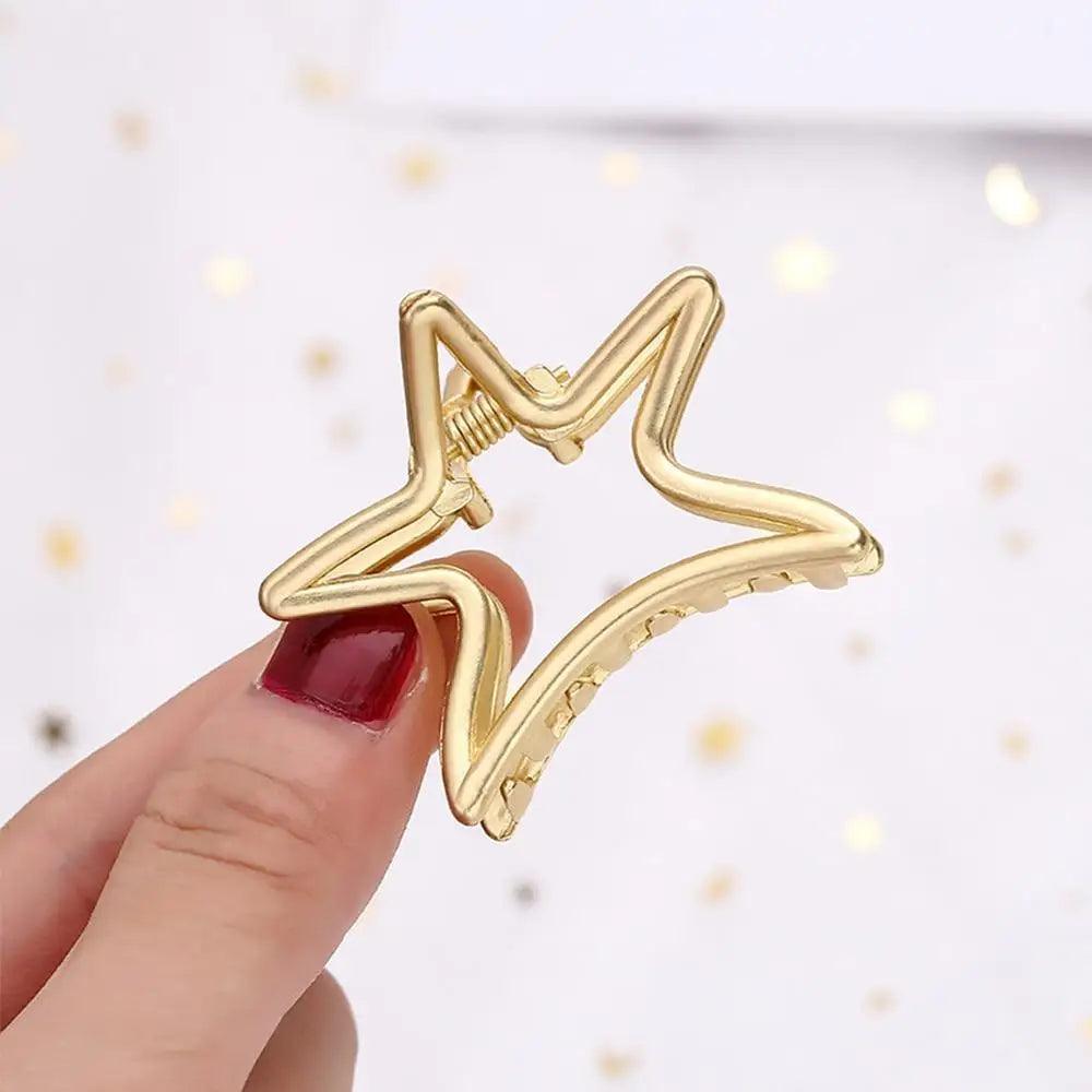 Stylish Solid Color Retro Women Hair Claw Moon Heart Geometric Shapes Hair Clips For Women Cute Metal Gold Hair