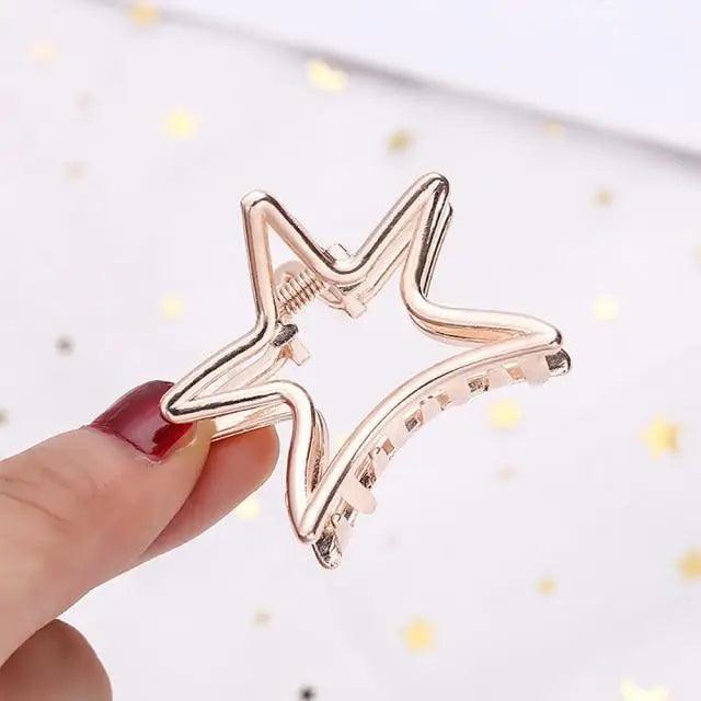 Stylish Solid Color Retro Women Hair Claw Moon Heart Geometric Shapes Hair Clips For Women Cute Metal Gold Hair