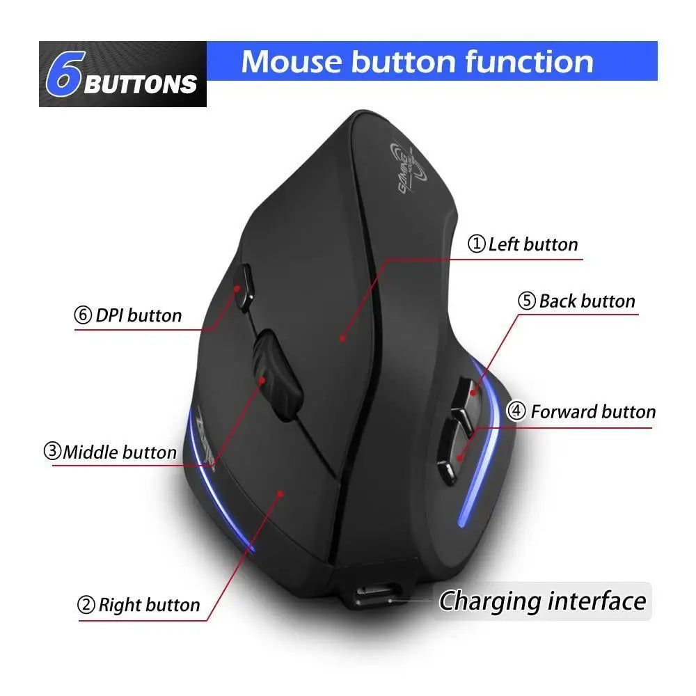 Stylish Vertical Wireless Mouse Game Rechargeable Ergonomic Mouse Modern Design RGB Optical USB Mice For Windows Mac