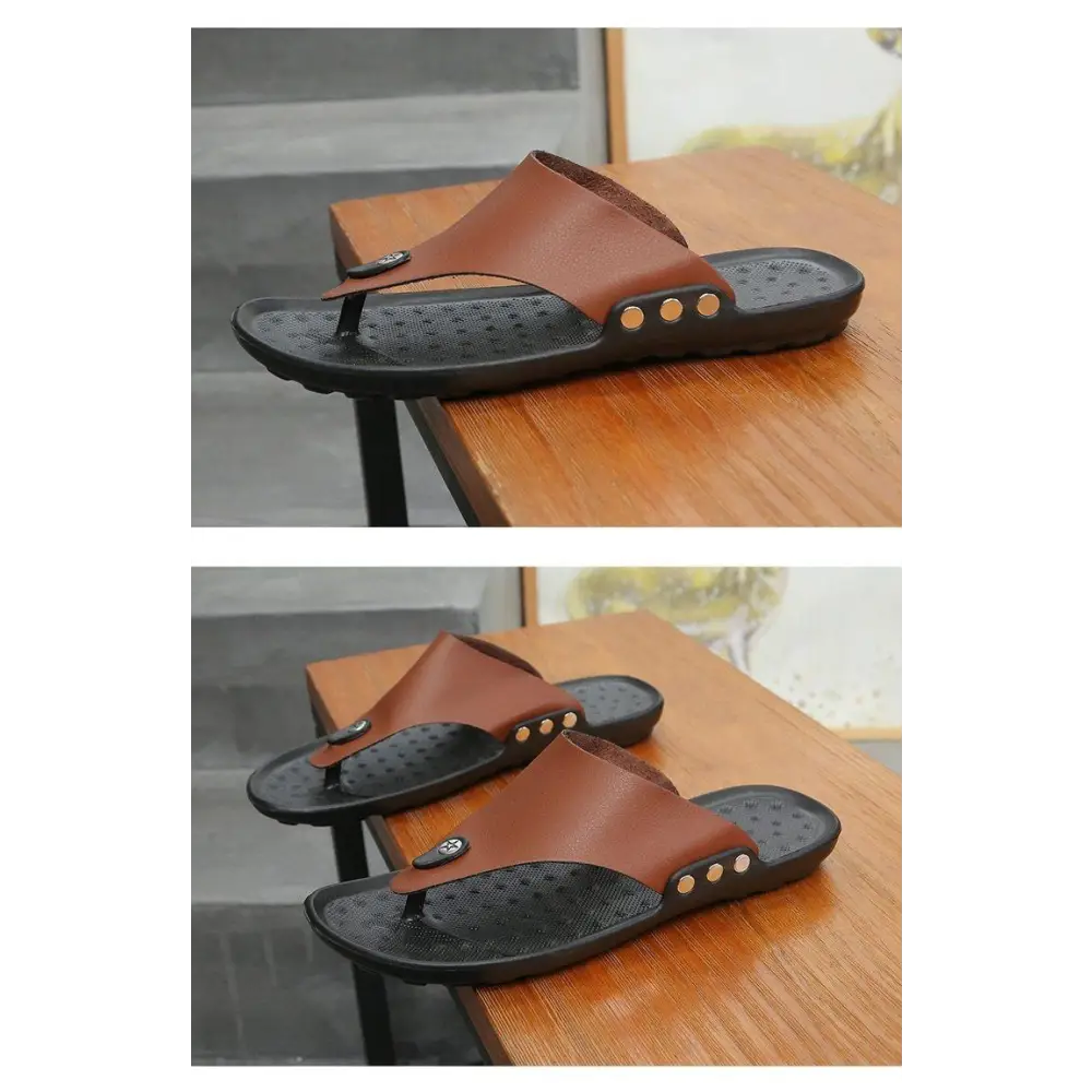 Summer Modern Design Men Flip - Flops For Beach Slippers Classic Brown Sandals Comfortable Casual Beach Outdoor