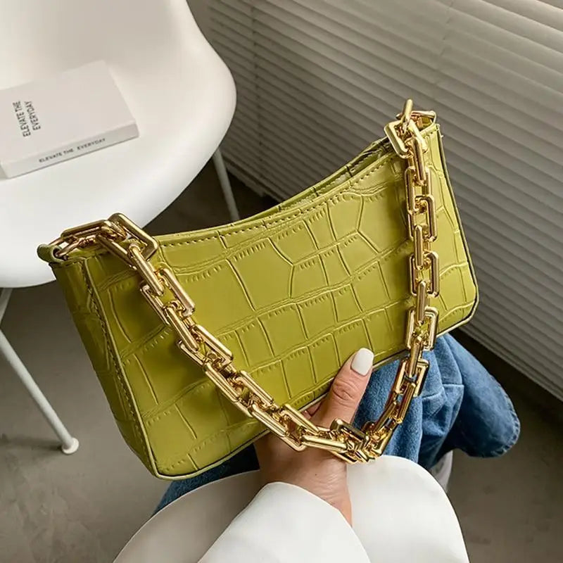 Thick Chain Vintage Shoulder Bags For Women Stone Pattern French Style Armpit Women Bag Pu Leather Minimalist Handbag