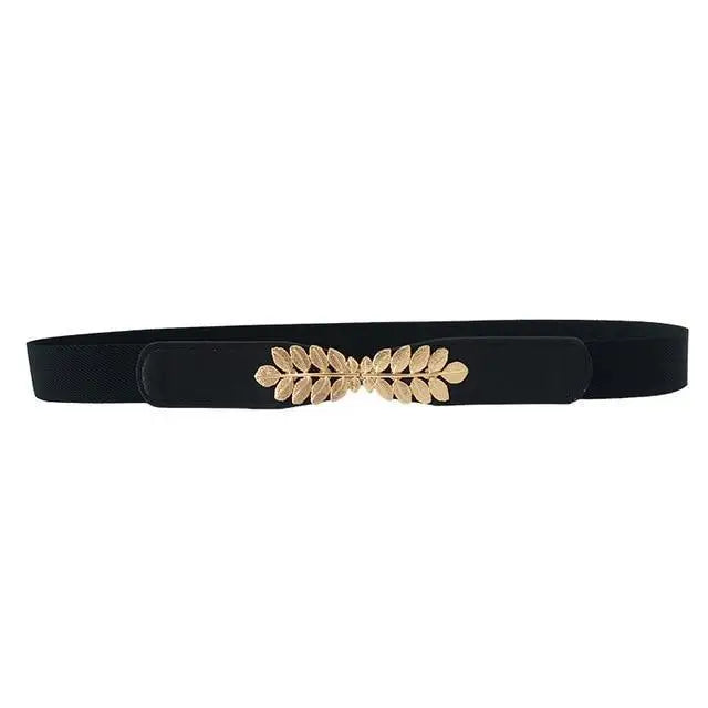 Thin Elastic Stretch Women Buckle Skinny Fashion Belts Metal Leaf Buckle Design Belts For Ladies - 16 - STIL7698NCVXN