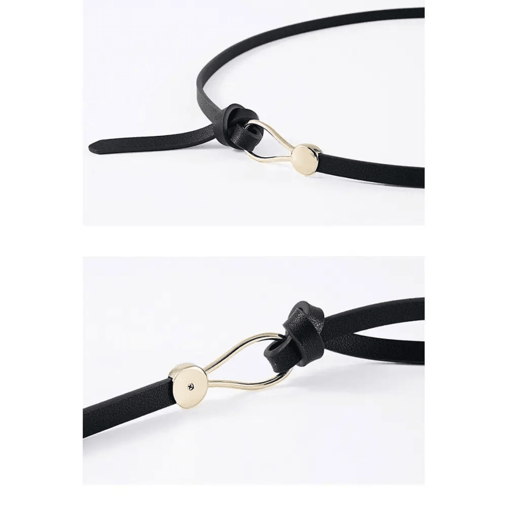 Thin Golden Buckle PU Leather Strap Belts For Women Casual Dress Luxurious Ladies Waist Belt - STIL9477BCVCT