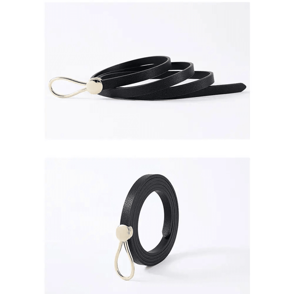 Thin Golden Buckle PU Leather Strap Belts For Women Casual Dress Luxurious Ladies Waist Belt - STIL9477BCVCT