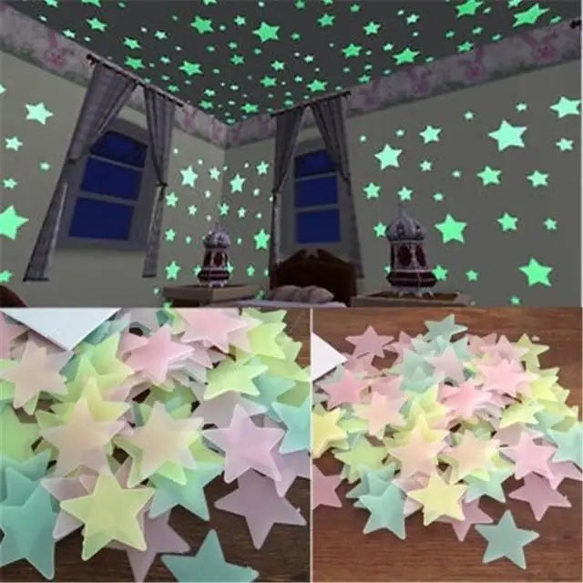 Top Quality 50pcs 3D Stars Glow In The Dark Wall Stickers Luminous Fluorescent Wall Stickers For Kids Baby Room Bedroom