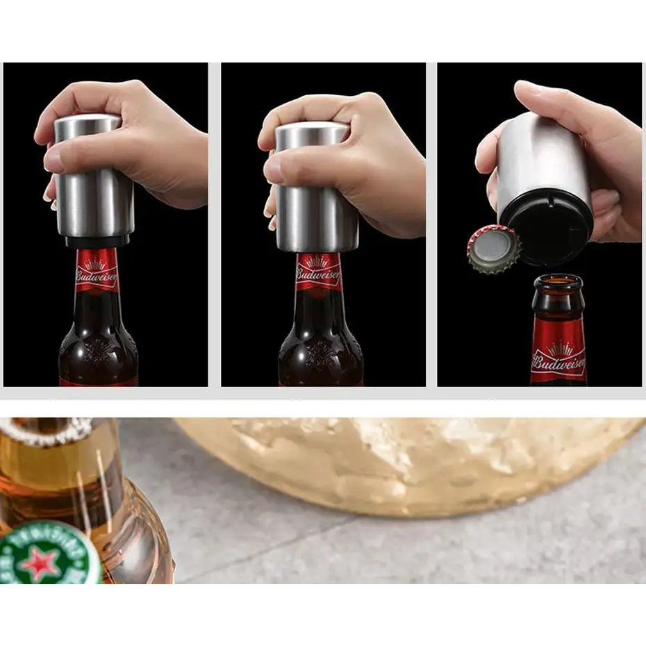 Top Quality Automatic Beer Bottle Opener Magnet Beer Opener Stainless Steel Push Down Opener Wine Beer Soda Cap Opener