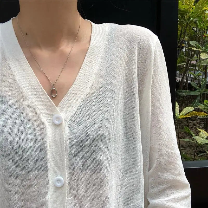 Top Quality Cardigan For Women Long Sleeve Cardigan Summer Cropped Cardigan Knitted V neck Thin Ice Silk Sweaters