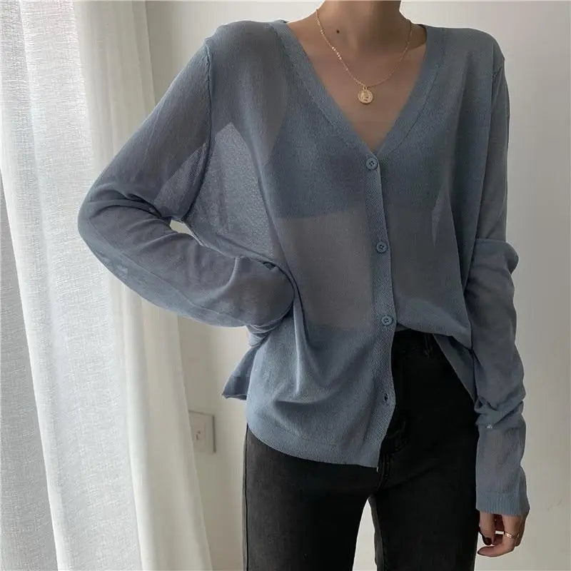 Top Quality Cardigan For Women Long Sleeve Cardigan Summer Cropped Cardigan Knitted V neck Thin Ice Silk Sweaters