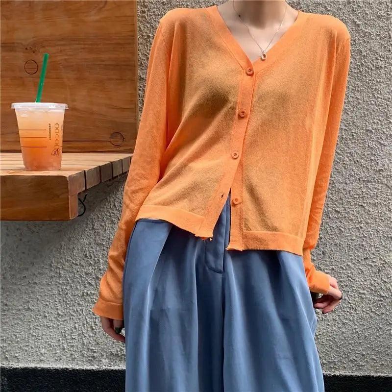 Top Quality Cardigan For Women Long Sleeve Cardigan Summer Cropped Cardigan Knitted V neck Thin Ice Silk Sweaters