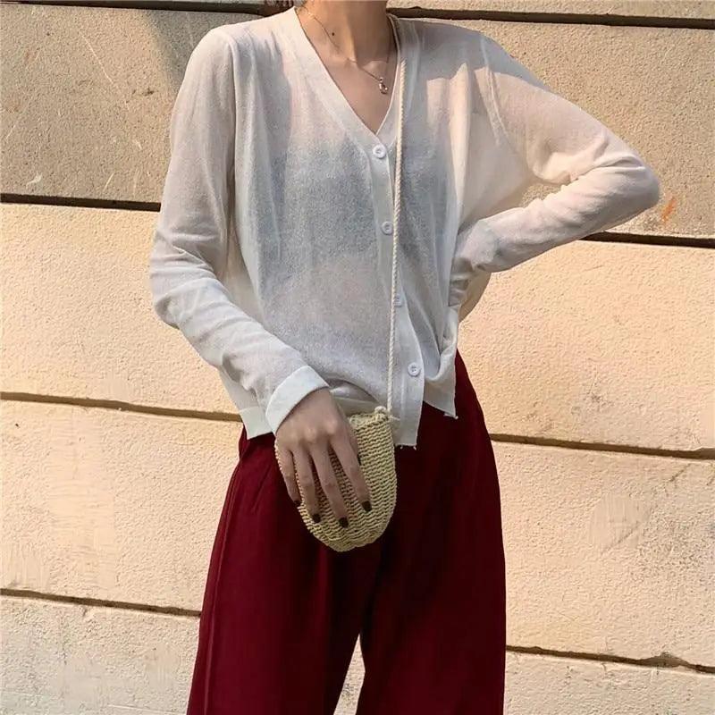 Top Quality Cardigan For Women Long Sleeve Cardigan Summer Cropped Cardigan Knitted V neck Thin Ice Silk Sweaters