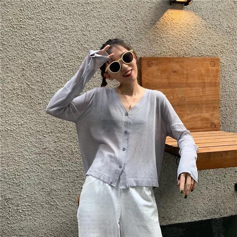 Top Quality Cardigan For Women Long Sleeve Cardigan Summer Cropped Cardigan Knitted V neck Thin Ice Silk Sweaters