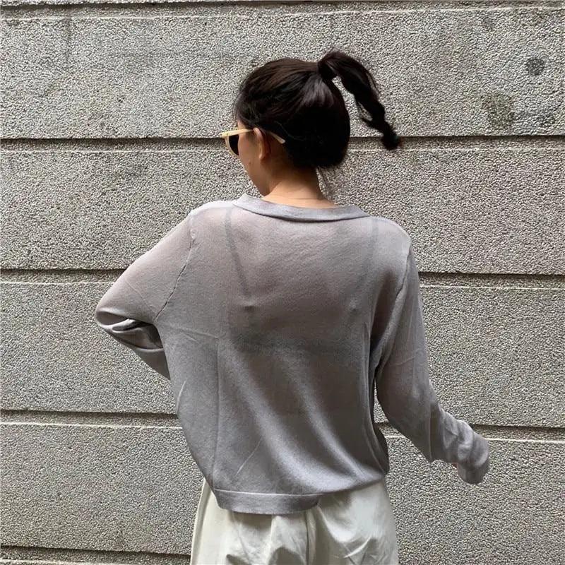 Top Quality Cardigan For Women Long Sleeve Cardigan Summer Cropped Cardigan Knitted V neck Thin Ice Silk Sweaters