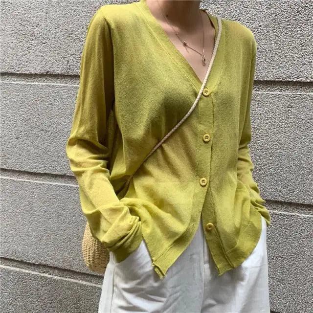 Top Quality Cardigan For Women Long Sleeve Cardigan Summer Cropped Cardigan Knitted V neck Thin Ice Silk Sweaters