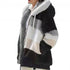 Top Quality Plus Size Jacket Women Autumn Winter Long Sleeve Color Block Zipper Fluff Hooded Warm Coat Jacket - Black