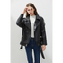 Top Quality PU Faux Leather Jacket Women Loose Sashes Casual Biker Jackets Outwear Female Tops BF Style Black Leather