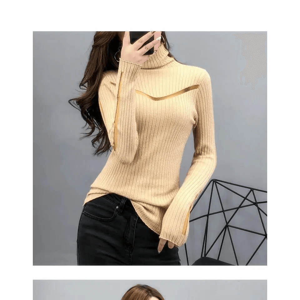 Top Quality Turtleneck Sweater Slim For Females Long - Sleeved Perspective Net Knitwear Bright Pull Ladies Sweaters