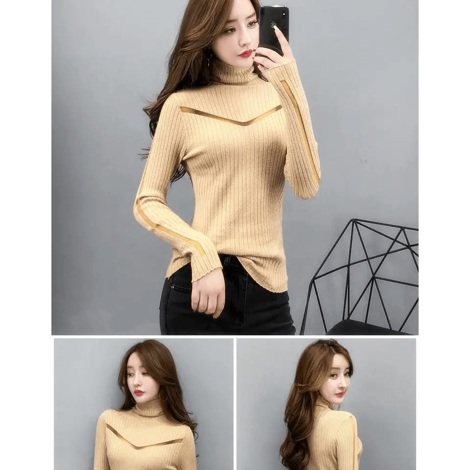 Top Quality Turtleneck Sweater Slim For Females Long - Sleeved Perspective Net Knitwear Bright Pull Ladies Sweaters