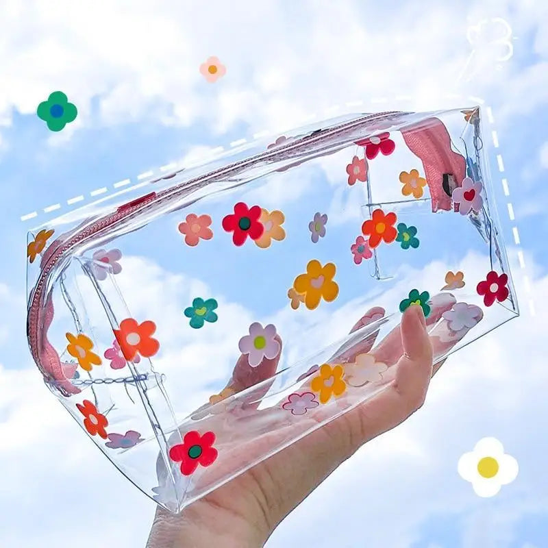 Transparent Flower Print Pencil Case For Students Classic Stationery Case Large Capacity Pencil Bag - STIL8777GFREW