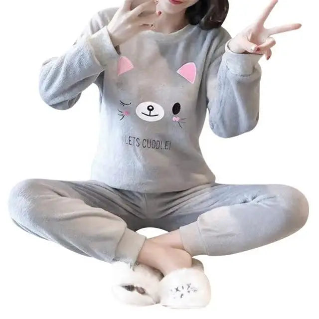 2021  Trendy Pajama Women Thick Flannel Warm Female Winter Pajama Set Long Sleeve Full Trousers Two Piece Pajamas Animal Cartoon Pajamas - Treko - 2021 trends, birthday gifts, comfortable pajamas, fashion 2021, fashionable pajamas, new trend 2021, pajamas, pajamas 2021, pajamas for women, pajamas set, trends 2021, trendy kids pajamas, trendy pajamas, trendy pajamas 2021, trendy pajamas for women, winter women pajamas, women pajamas- Stevvex.com