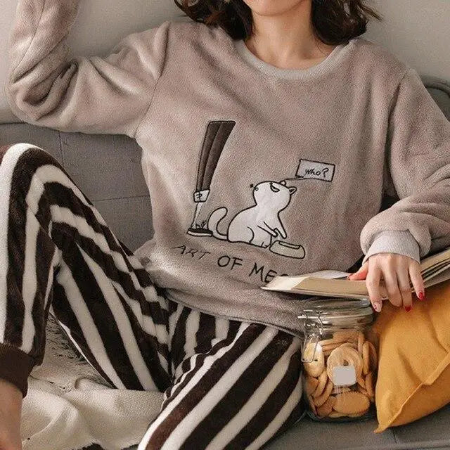 2021  Trendy Pajama Women Thick Flannel Warm Female Winter Pajama Set Long Sleeve Full Trousers Two Piece Pajamas Animal Cartoon Pajamas - Treko - 2021 trends, birthday gifts, comfortable pajamas, fashion 2021, fashionable pajamas, new trend 2021, pajamas, pajamas 2021, pajamas for women, pajamas set, trends 2021, trendy kids pajamas, trendy pajamas, trendy pajamas 2021, trendy pajamas for women, winter women pajamas, women pajamas- Stevvex.com