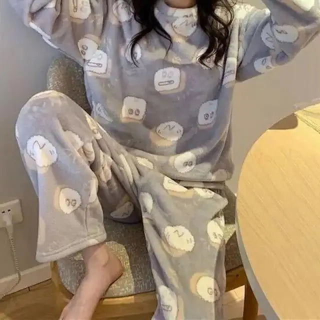 2021  Trendy Pajama Women Thick Flannel Warm Female Winter Pajama Set Long Sleeve Full Trousers Two Piece Pajamas Animal Cartoon Pajamas - Treko - 2021 trends, birthday gifts, comfortable pajamas, fashion 2021, fashionable pajamas, new trend 2021, pajamas, pajamas 2021, pajamas for women, pajamas set, trends 2021, trendy kids pajamas, trendy pajamas, trendy pajamas 2021, trendy pajamas for women, winter women pajamas, women pajamas- Stevvex.com