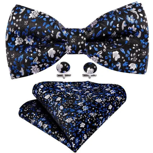 Trendy Patterned Silk Jacquard Plaid Bowtie With Pocket Square And Cufflinks Set For Men Unique Butterfly Party Wedding