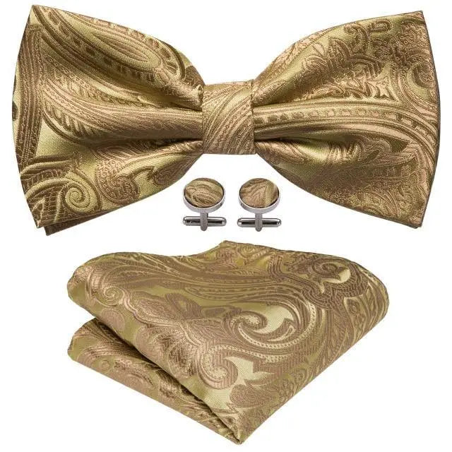 Trendy Patterned Silk Jacquard Plaid Bowtie With Pocket Square And Cufflinks Set For Men Unique Butterfly Party Wedding