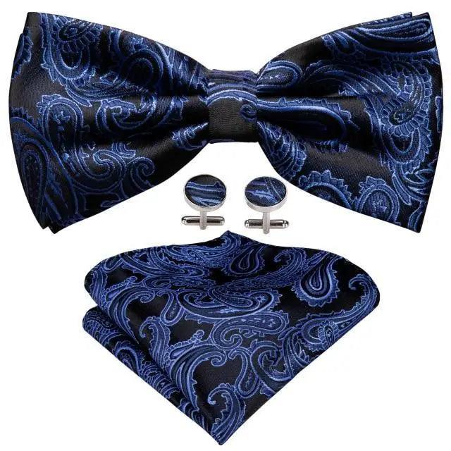 Trendy Patterned Silk Jacquard Plaid Bowtie With Pocket Square And Cufflinks Set For Men Unique Butterfly Party Wedding