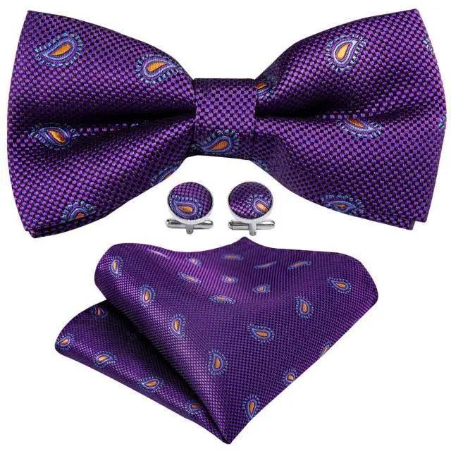 Trendy Patterned Silk Jacquard Plaid Bowtie With Pocket Square And Cufflinks Set For Men Unique Butterfly Party Wedding