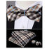 Trendy Patterned Silk Jacquard Plaid Bowtie With Pocket Square And Cufflinks Set For Men Unique Butterfly Party Wedding