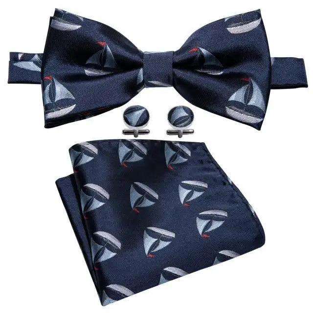 Trendy Patterned Silk Jacquard Plaid Bowtie With Pocket Square And Cufflinks Set For Men Unique Butterfly Party Wedding