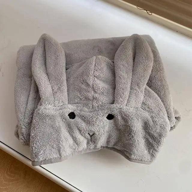 Trendy Rabbit Cartoon Bathrobes For Girls Boys Unisex Soft Hooded And Comfortable Kids Vintage Design Bathrobes - Grey