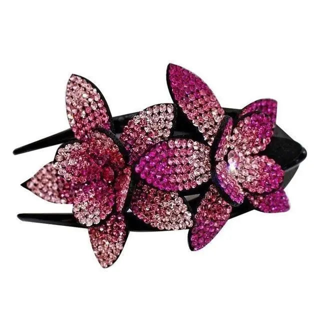 Trendy Rhinestone Double Flower Hair Clip Elegant Crystal Hair Combs Non - slip Comb Rhinestone Hairpins Pearls Design