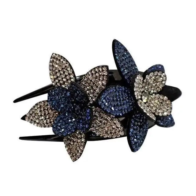 Trendy Rhinestone Double Flower Hair Clip Elegant Crystal Hair Combs Non - slip Comb Rhinestone Hairpins Pearls Design