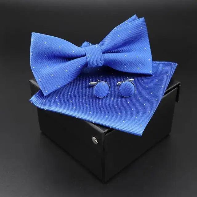 Trendy Tiny Dots Print Bowtie With Pocket Square And Cufflinks Set For Men Retro Butterfly Party Wedding Bowties