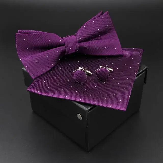 Trendy Tiny Dots Print Bowtie With Pocket Square And Cufflinks Set For Men Retro Butterfly Party Wedding Bowties