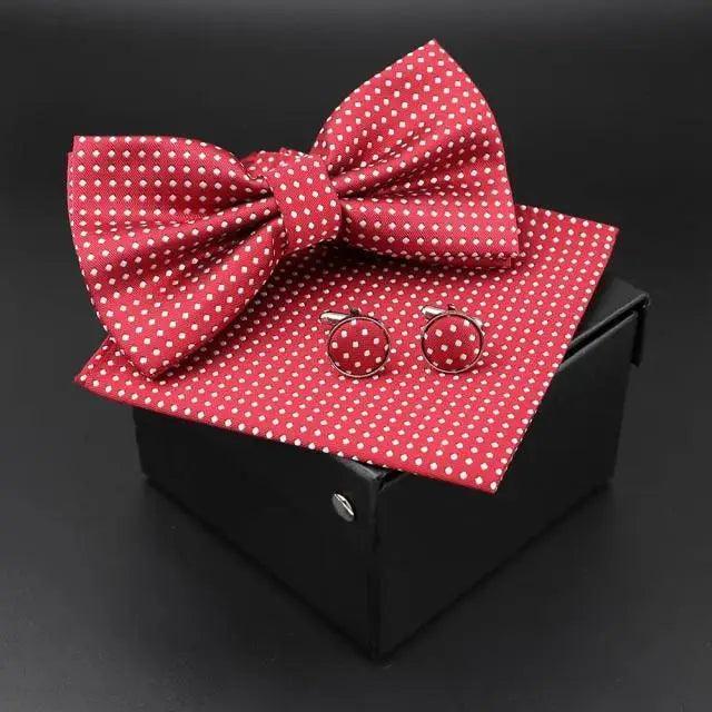 Trendy Tiny Dots Print Bowtie With Pocket Square And Cufflinks Set For Men Retro Butterfly Party Wedding Bowties