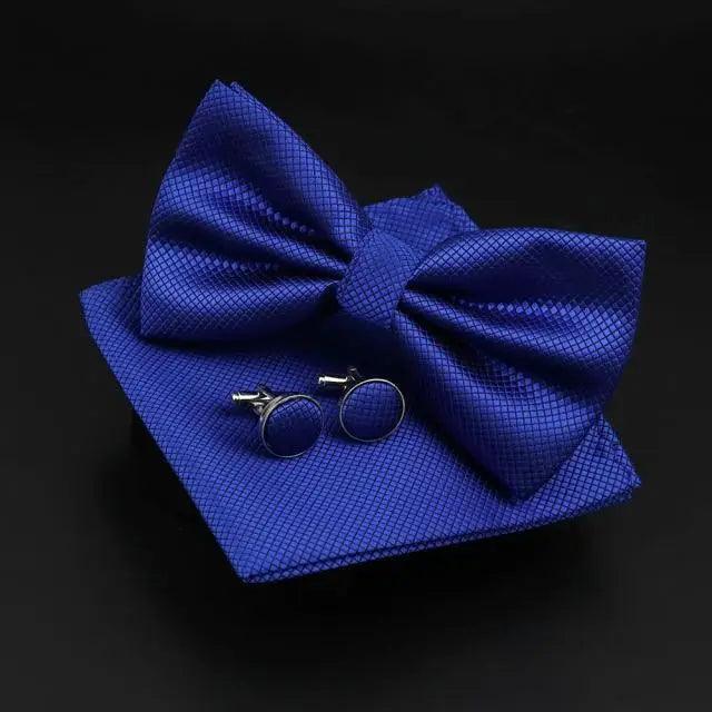 Trendy Tiny Dots Print Bowtie With Pocket Square And Cufflinks Set For Men Retro Butterfly Party Wedding Bowties