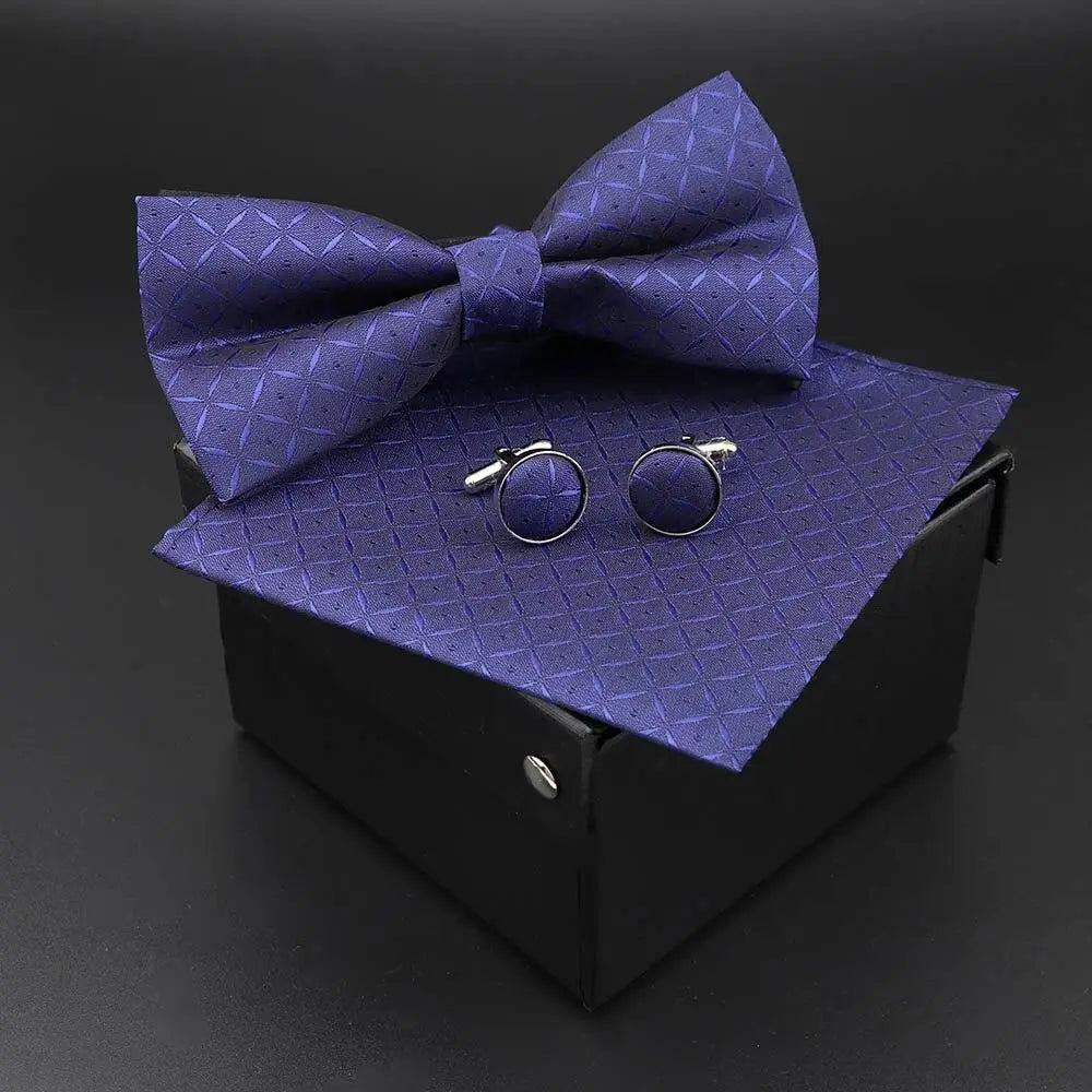 Trendy Tiny Dots Print Bowtie With Pocket Square And Cufflinks Set For Men Retro Butterfly Party Wedding Bowties