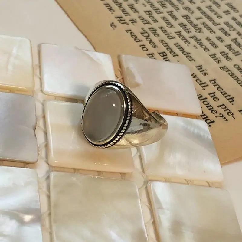 Trendy Vintage Style Silver Couples Rings for Women Sterling Handmade White Agate Elegant Wedding Party Jewelry Gifts