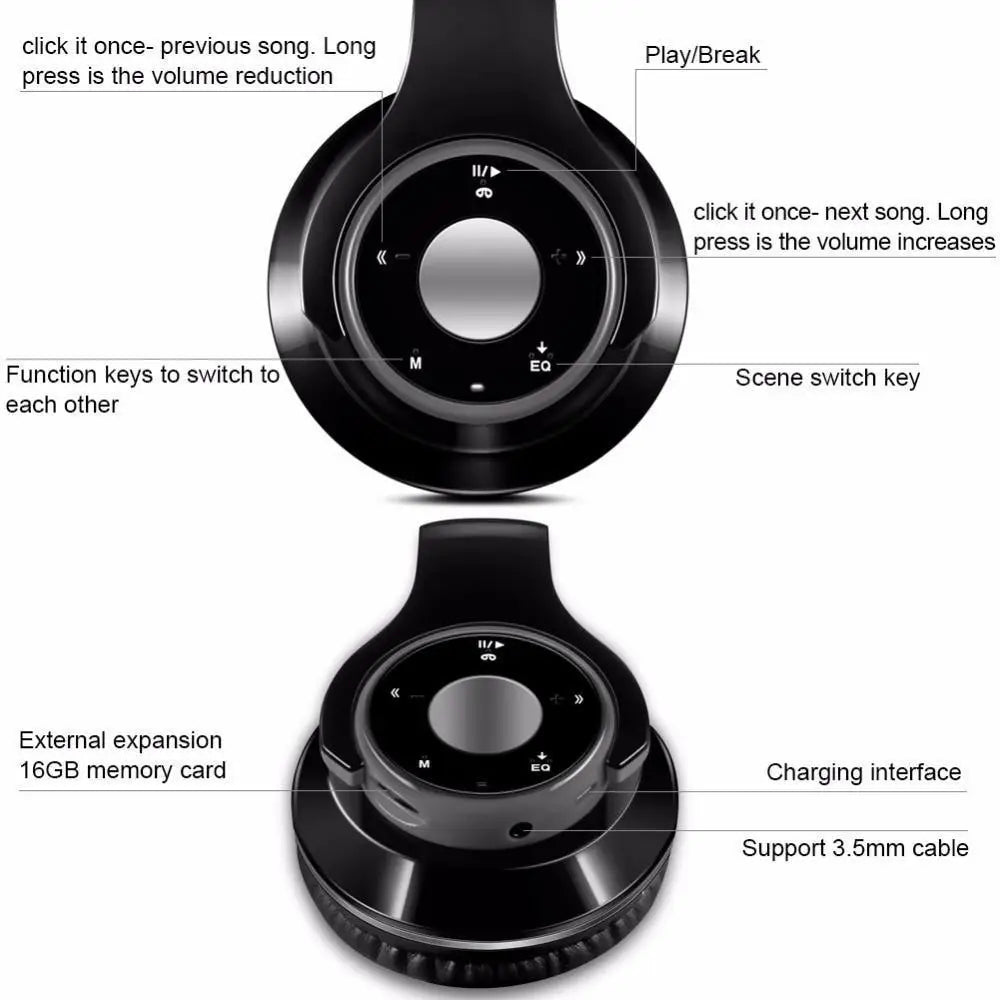 Trendy Wireless Headset Bluetooth Earphones and Headphone Foldable Adjustment Bluetooth Wired Headphones TF Card MP3 FM