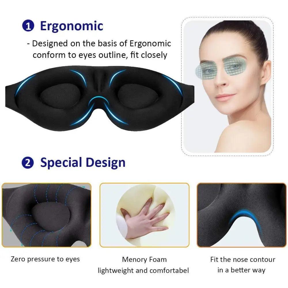 Unique 3D Contoured Cup Blindfold Concave Molded Night Sleep Mask Upgraded Eye Cover With Adjustable Strap Eye Pillow